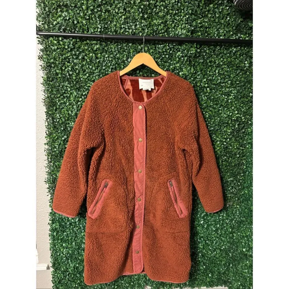 Anthropologie Margot Sherpa Reversible Zebra Print Red Coat Size Small